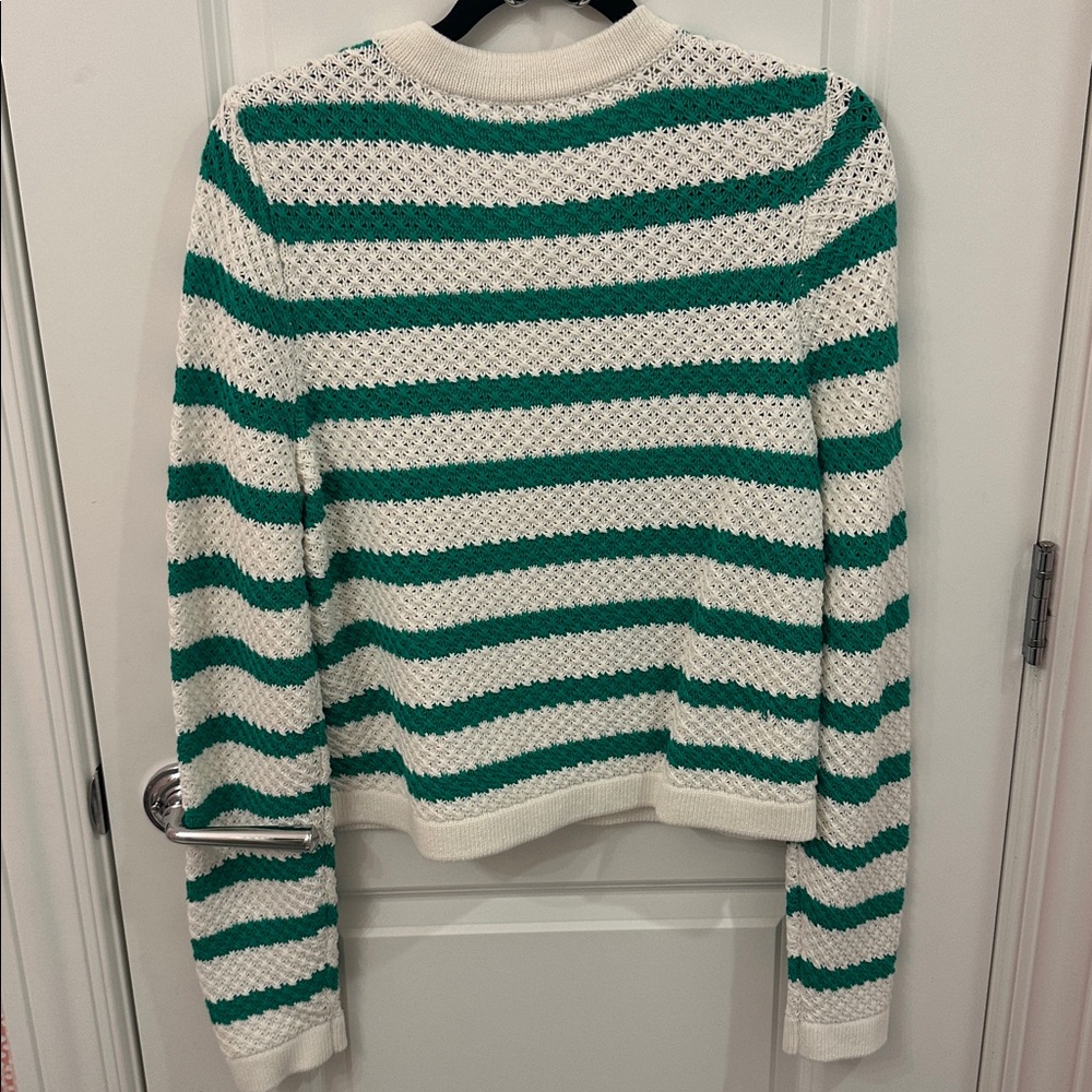 NWT Draper James Rita crewneck green & white striped cardigan size large - Picture 5 of 7